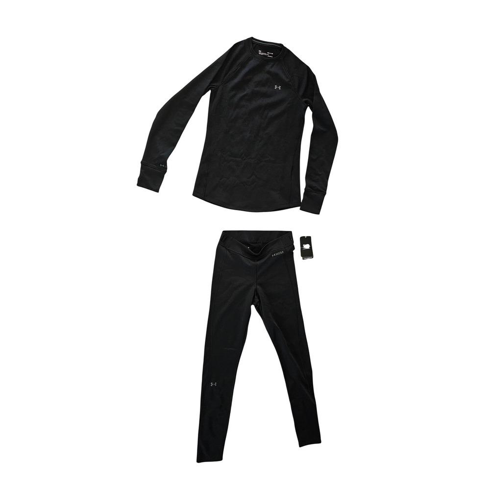 Under Armour Womens Base 3.0 ColdGear Thermal Set Black Crew Top Leggings #987